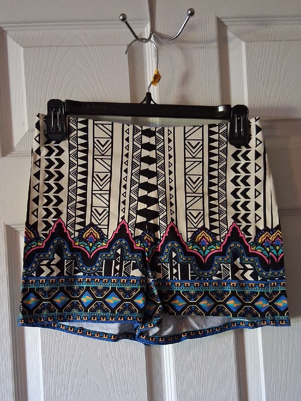 Altar'd State Black & White Tribal Shorts with Multicolor Border